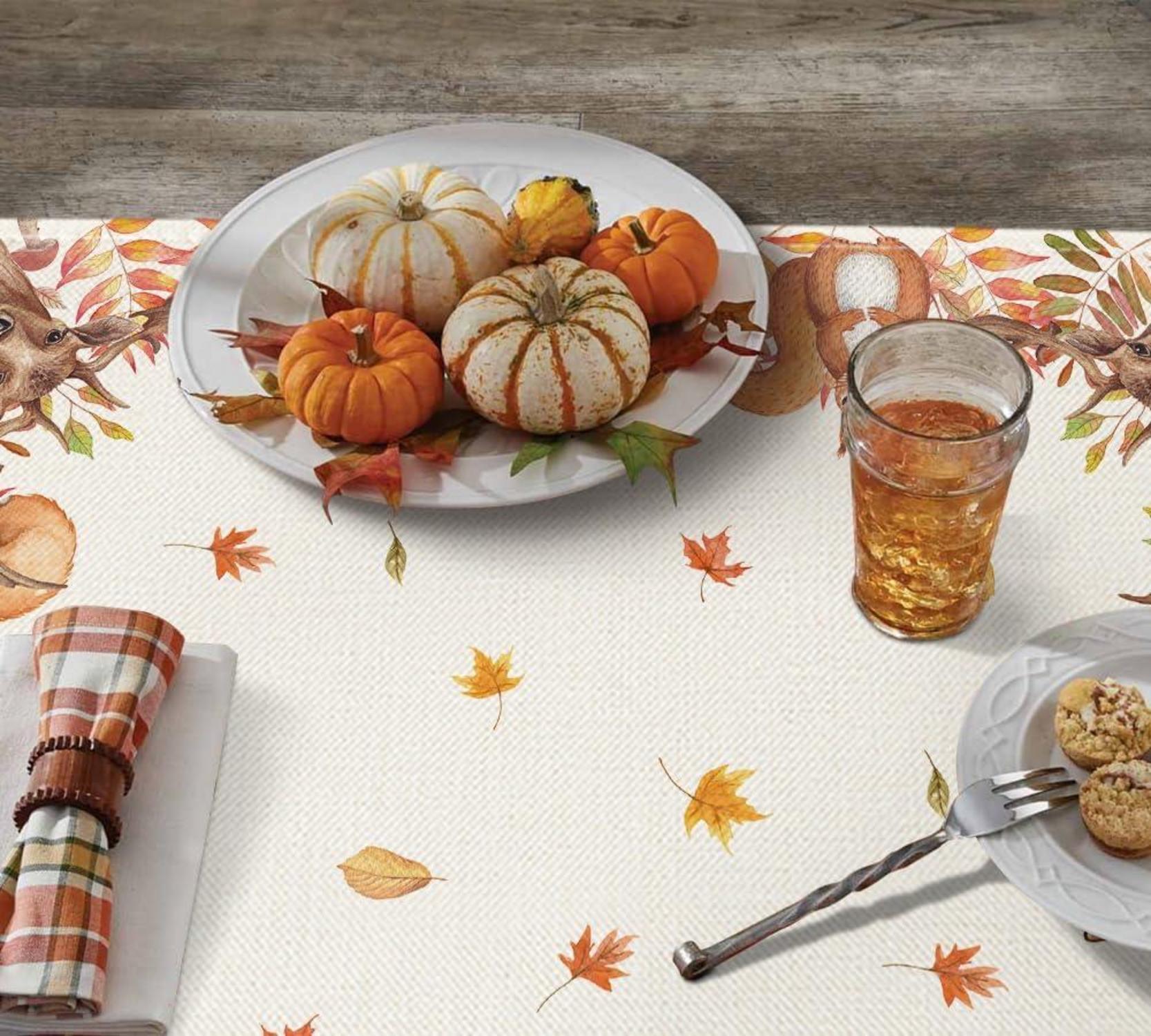 Herbst Tischdecke Hirsch Vögel 85x85 cm Beige