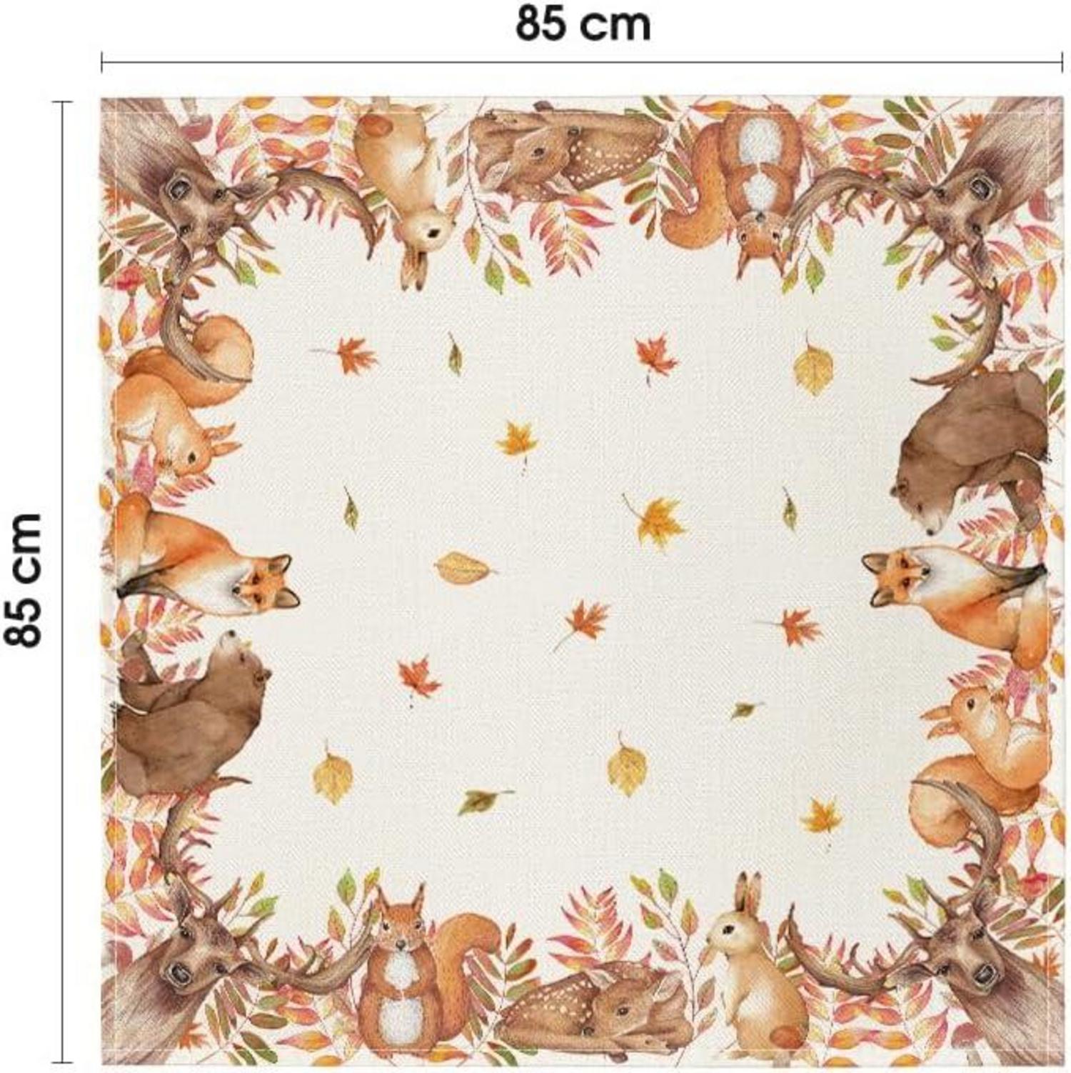 Herbst Tischdecke Hirsch Deer Vögel Küche Dekoration 85x85 cm Beige
