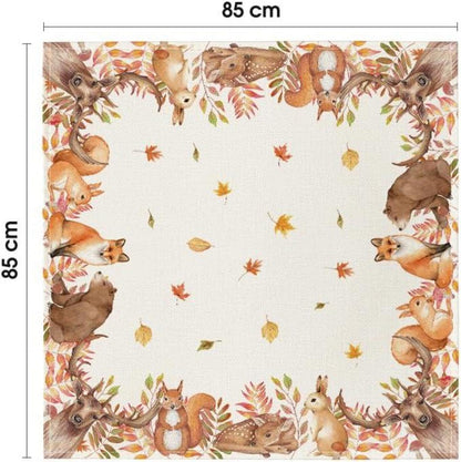Herbst Tischdecke Hirsch Deer Vögel Küche Dekoration 85x85 cm Beige
