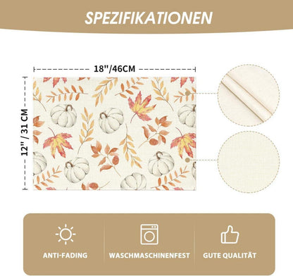 Herbst Kürbisse Blätter Orange Platzsets 6er Set 30x45cm
