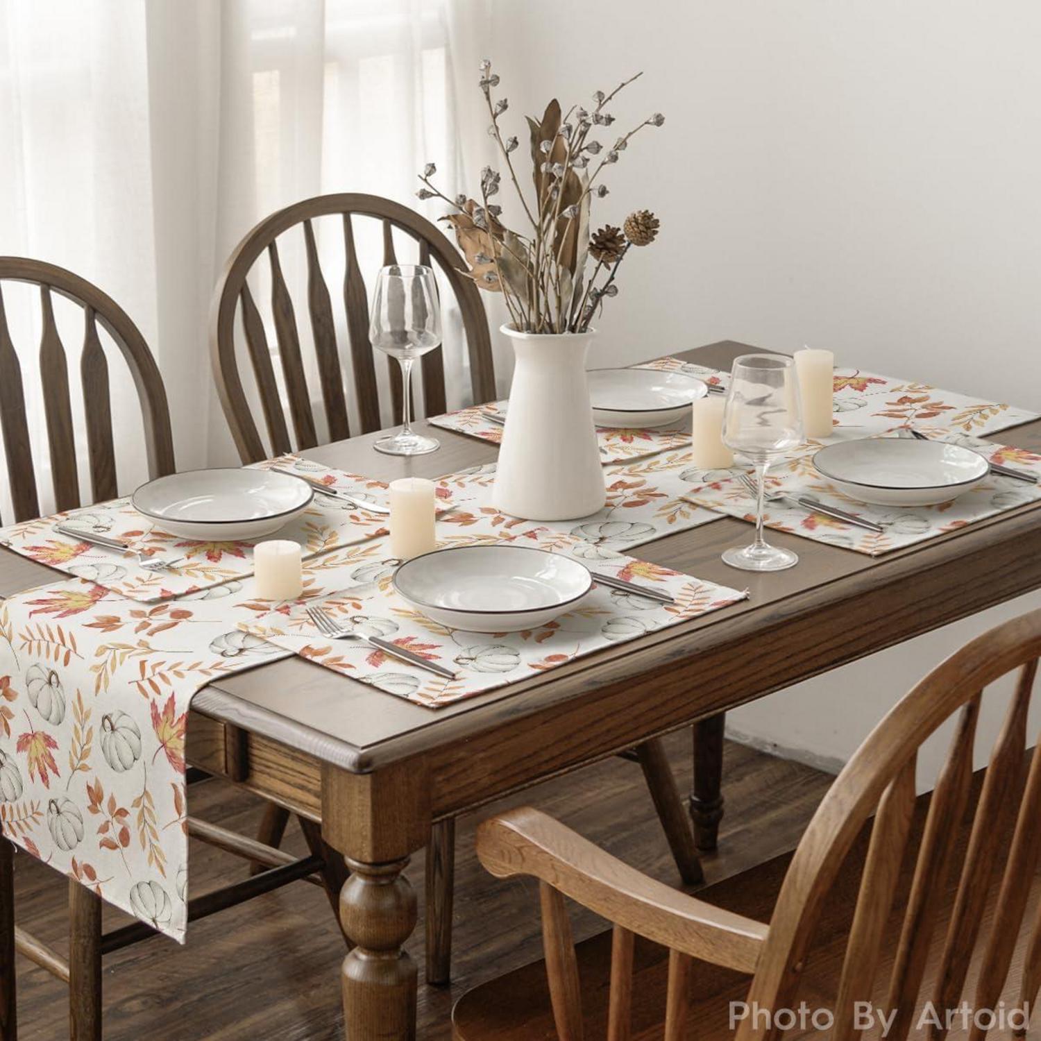 Orange Kürbisse Blätter Herbst Platzsets 6er Set 30x45cm Tischsets
