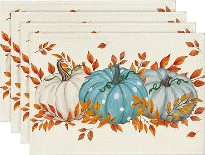 Artoid Blaue Herbst Tischsets 4er Set 30x45cm - Waschbar & Dekorativ