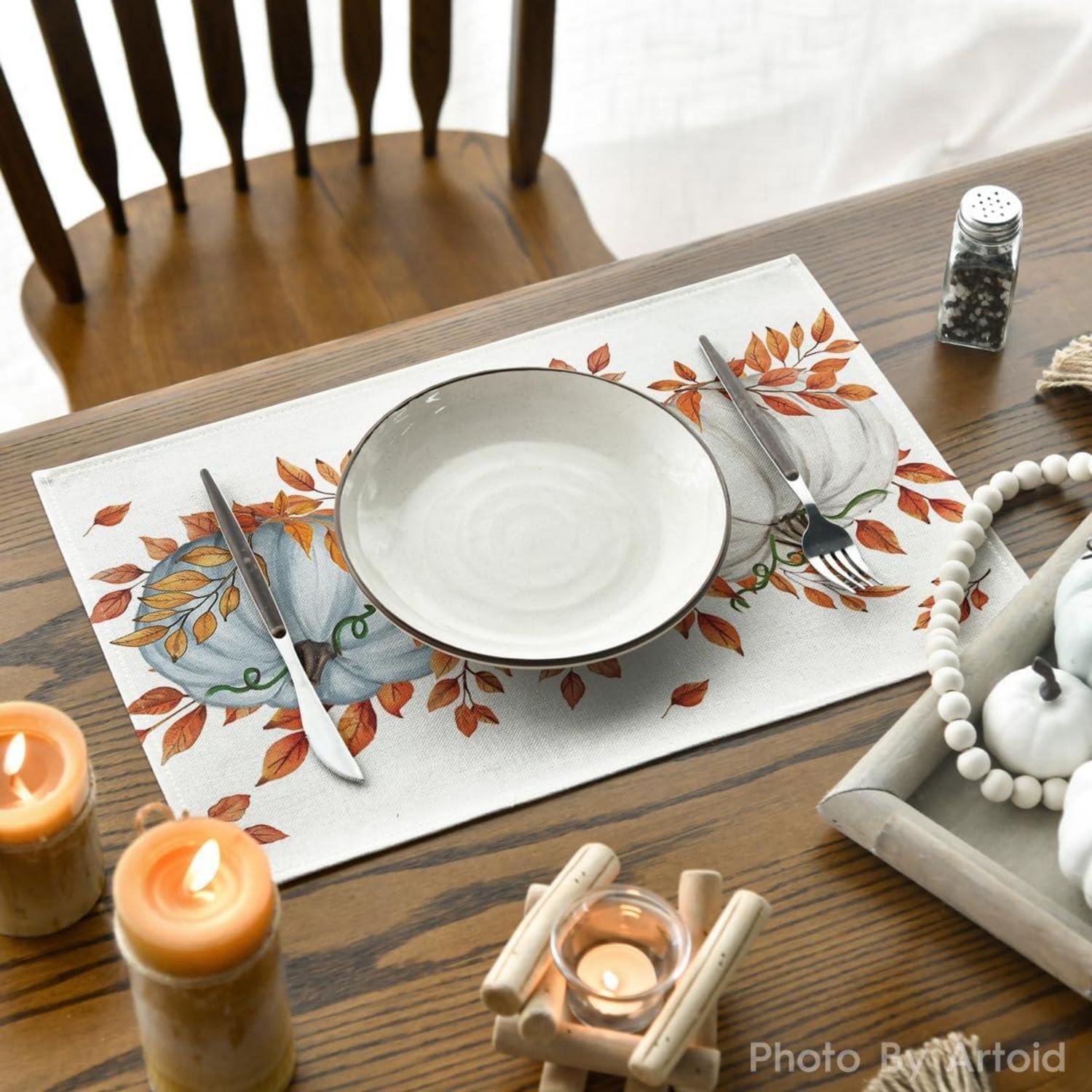 Artoid Mode 4er Set Blaue Herbst Platzsets 30x45cm - Waschbare Tischsets