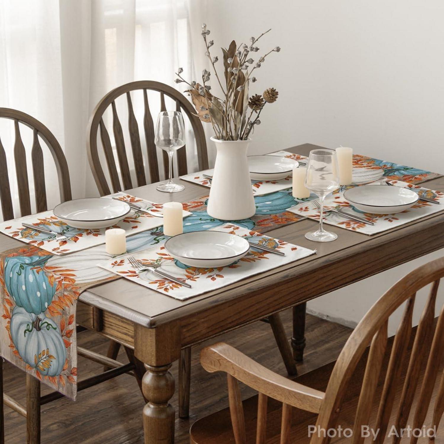 Mode Blau Kürbisse Herbst Platzsets 4er Set 30x45cm Tischsets Waschbar