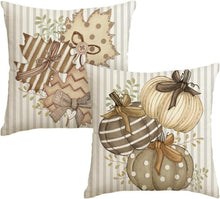 Herbst Kürbis Streifen Ahornblatt Kissenbezüge 2er Set 45x45cm