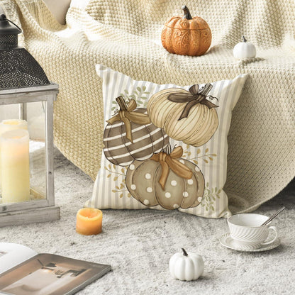 Herbst Kürbis Streifen Ahornblatt Kissenbezüge 2er Set 45x45cm