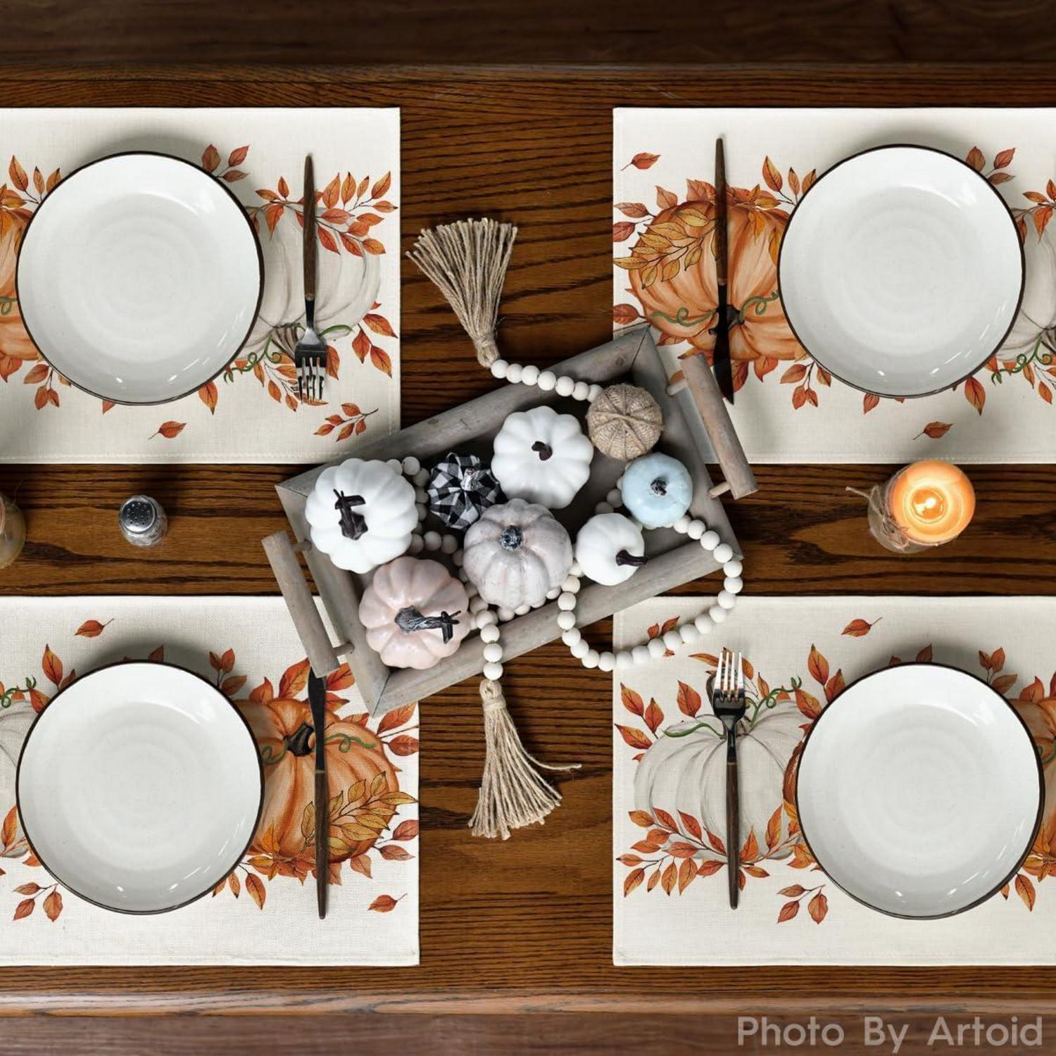 Artoid Mode Orange Herbst Platzsets 8er Set 30x45cm Waschbar Tischsets