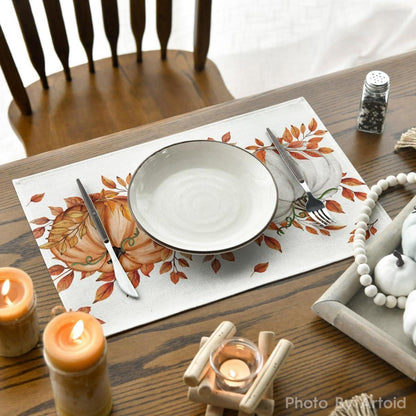 Artoid Mode Planken Blätter Orange Kürbisse Herbst Platzsets 8er Set