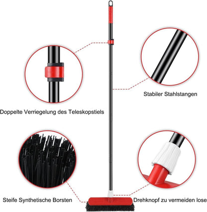 Mitclear Gartenbesen Teleskopstiel Straßenbesen Steifen Borsten, Kehrbesen für draußen - Reinigung Gärten, Straßen, Höfen, Terrassen - Robust