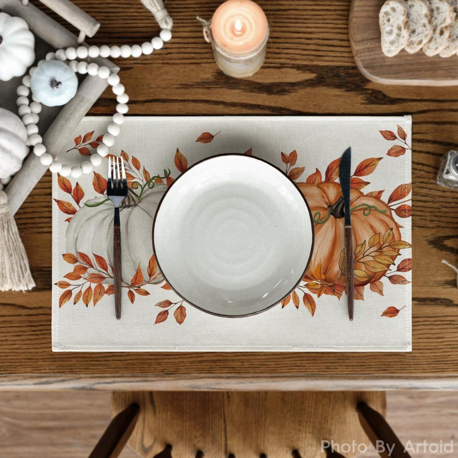 Artoid Mode Orange Kürbis Herbst Platzdeckchen Set, 30x45cm