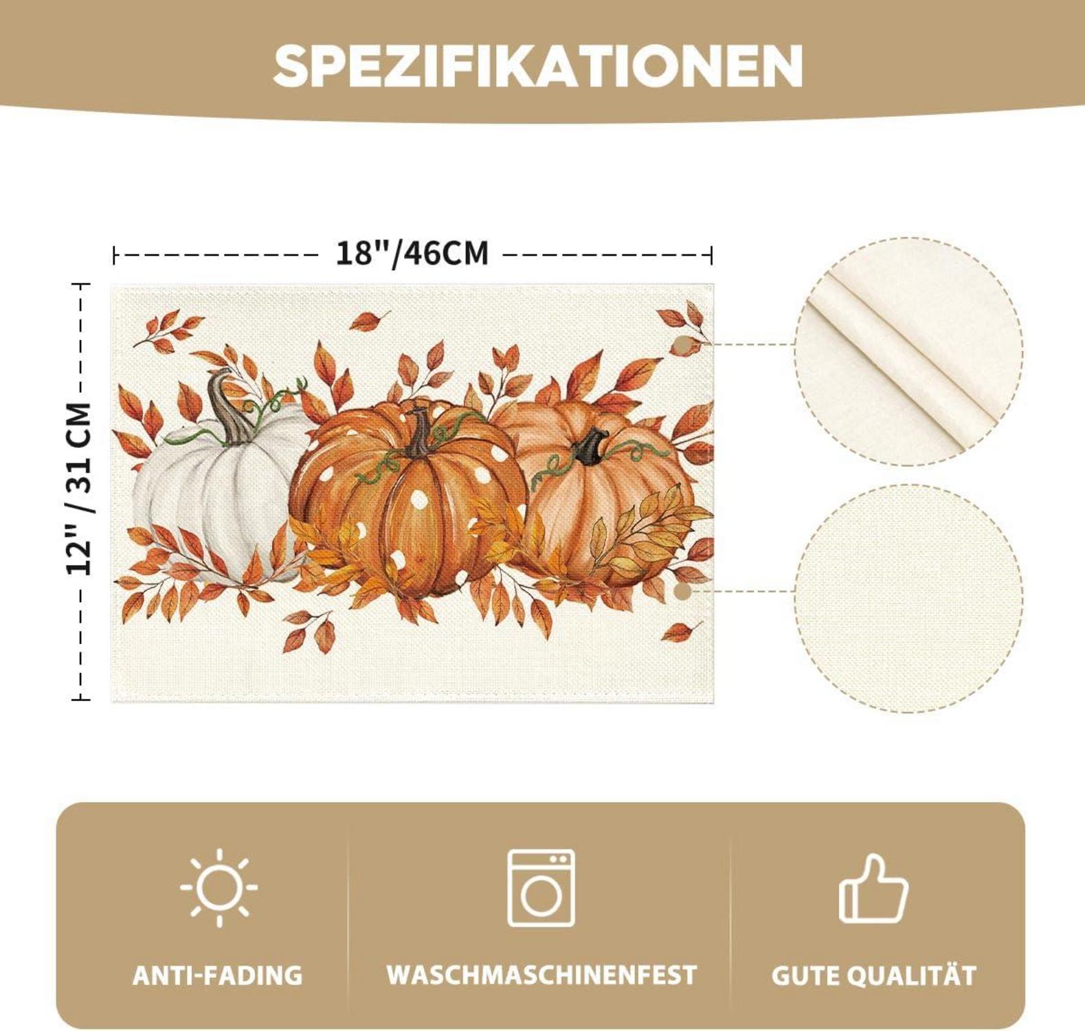 Herbst Orange Kürbisse Tischsets 6er Set 30x45cm Artoid Mode
