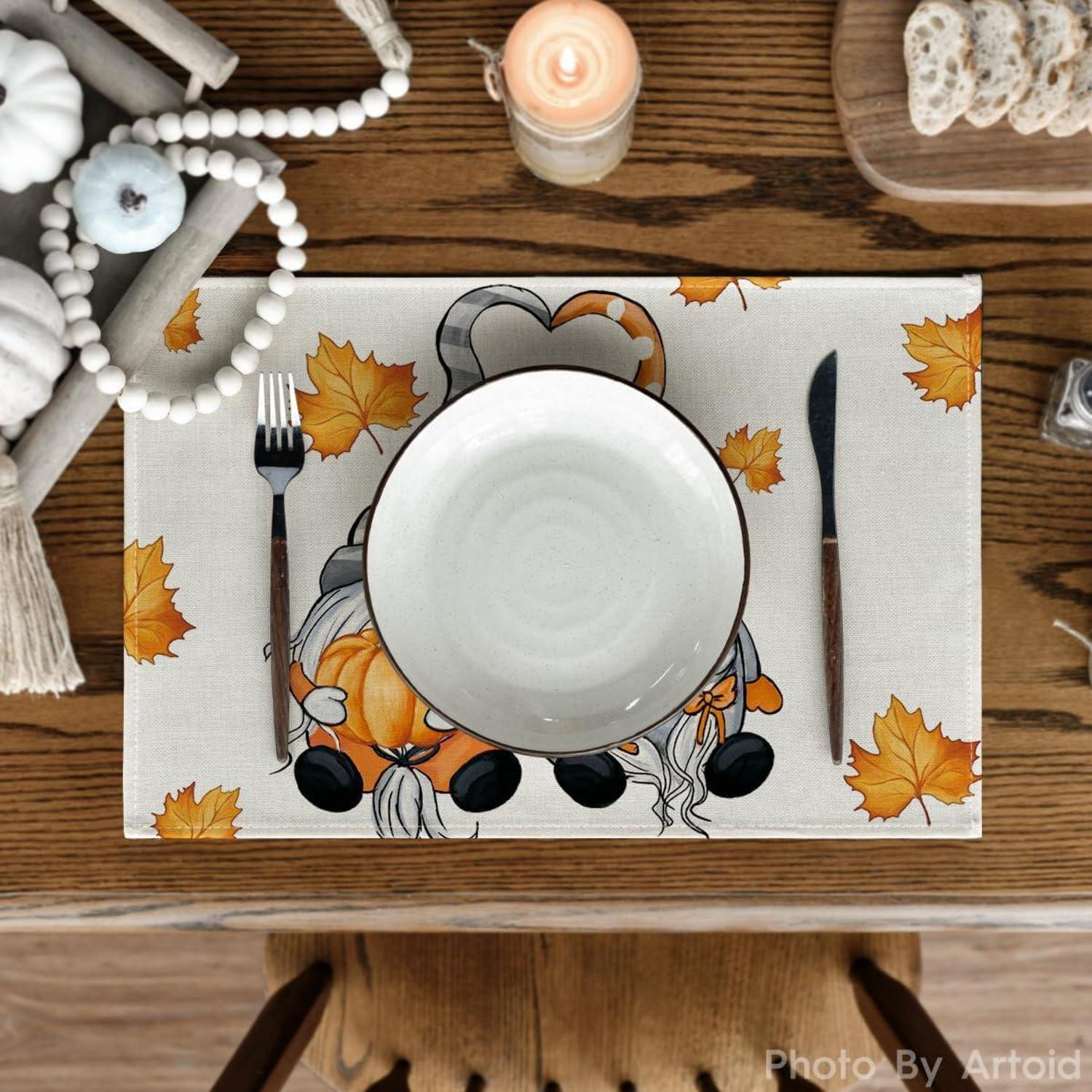 Herbst Tischsets 4er Set 30x45cm Deko Platzdeckchen Beige