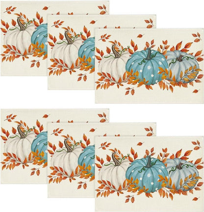 Artoid Mode Herbst Platzsets Blau Kürbisse Tischsets 6er Set 30x45cm