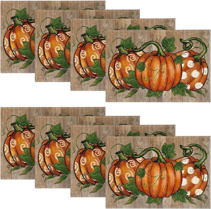 Herbst Kürbisse Platzsets 8er Set 30x45cm Tischsets Brau