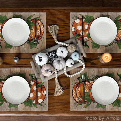 Herbst Kürbisse Platzsets 8er Set 30x45cm Tischsets Brau