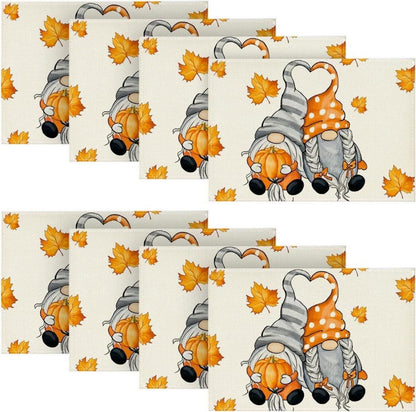 Herbst Platzsets 8er Set Ahornblätter Gnome Deko Tischsets 30x45cm