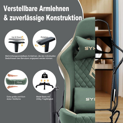 Ergonomischer Gaming Stuhl Vintage-PU-Leder mit