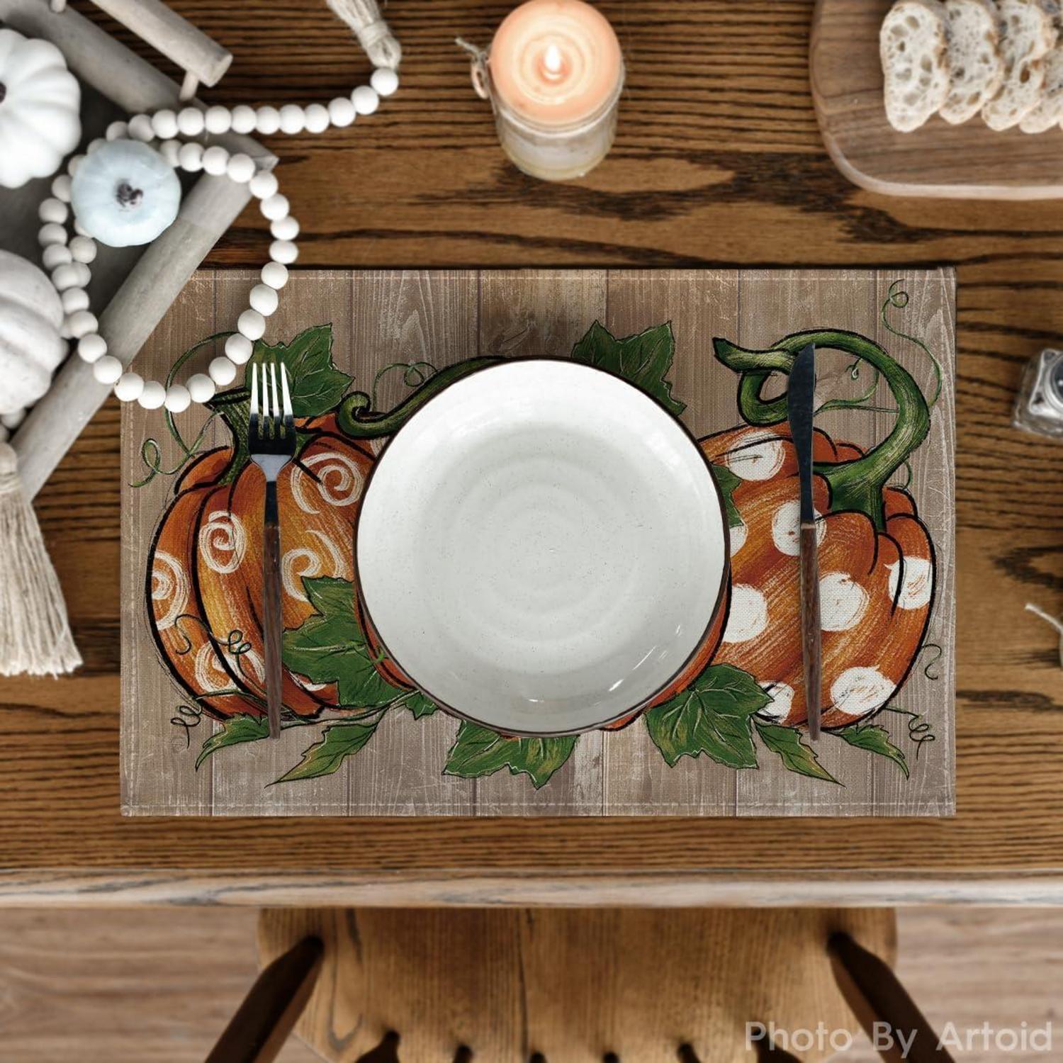 Artoid Mode Herbst Kürbis Platzsets 4er Set 30x45cm Braune