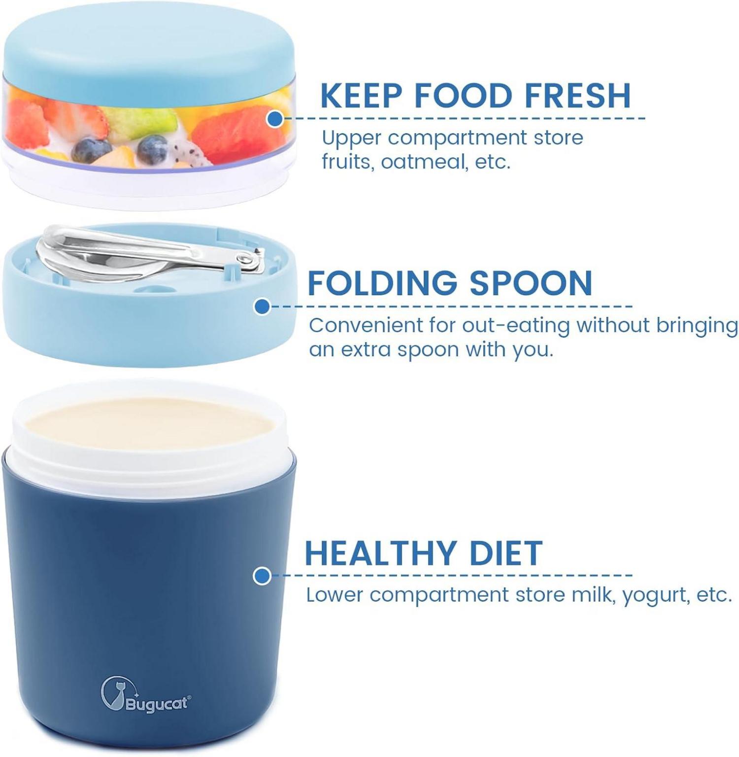 Müslibecher to Go 650ml mit Stoffbezug und Löffel, Blau