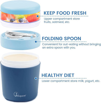 Müslibecher to Go 650ml mit Stoffbezug und Löffel, Blau
