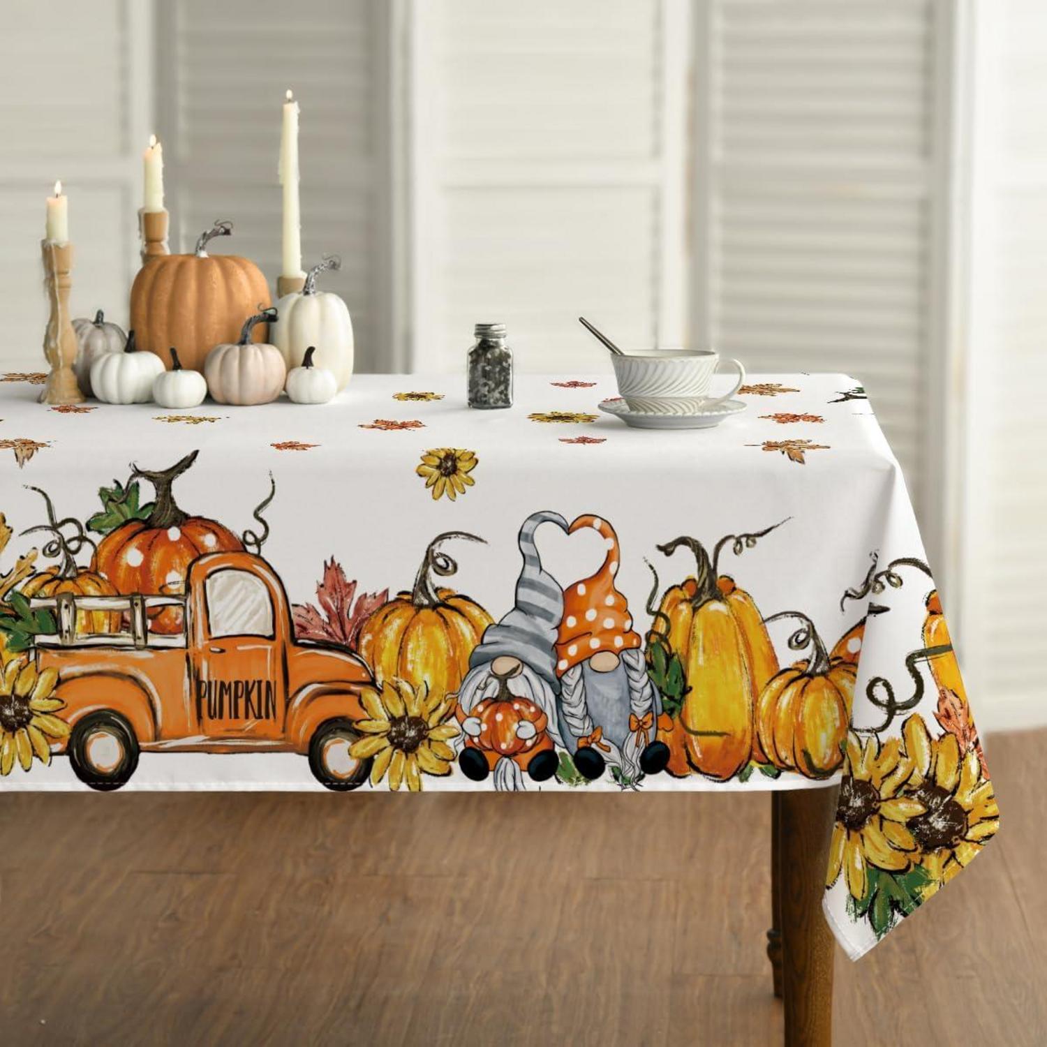 Herbst Tischdecke Kürbisse Blätter Lastkraftwagen Gelb 140x160 cm