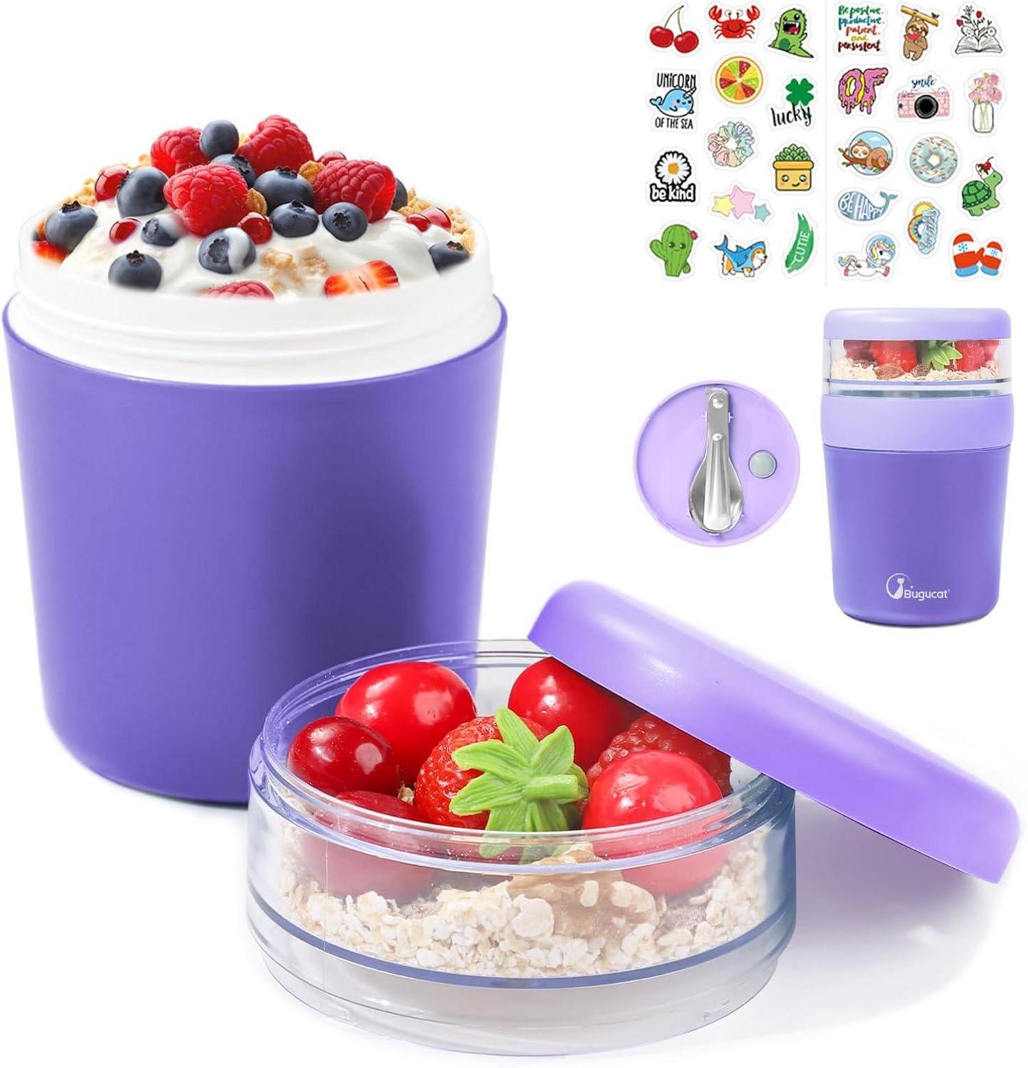 Bugucat Müslibecher to Go 500ml+150ml Aufkleber Joghurt Salatbecher