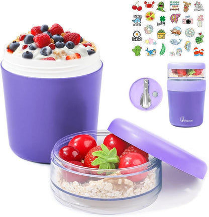 Bugucat Müslibecher to Go 500ml+150ml Aufkleber Joghurt Salatbecher
