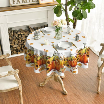 Herbst Tischdecke Rund 140 cm Orange Polyester Maschinenwäsche Fleckschutz
