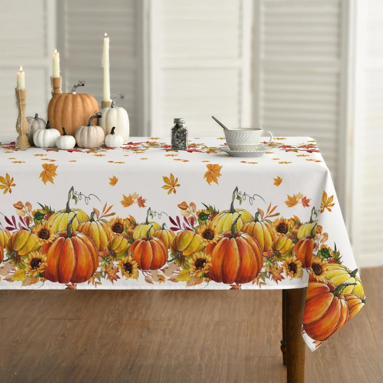 Herbst Tischdecke 140x110 cm Orange Sonnenblumen Ahornblätter