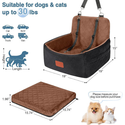 Hundefahrersitz mit Memory-Schaum – Sicher & Bequem (Schwarz/Braun, S)