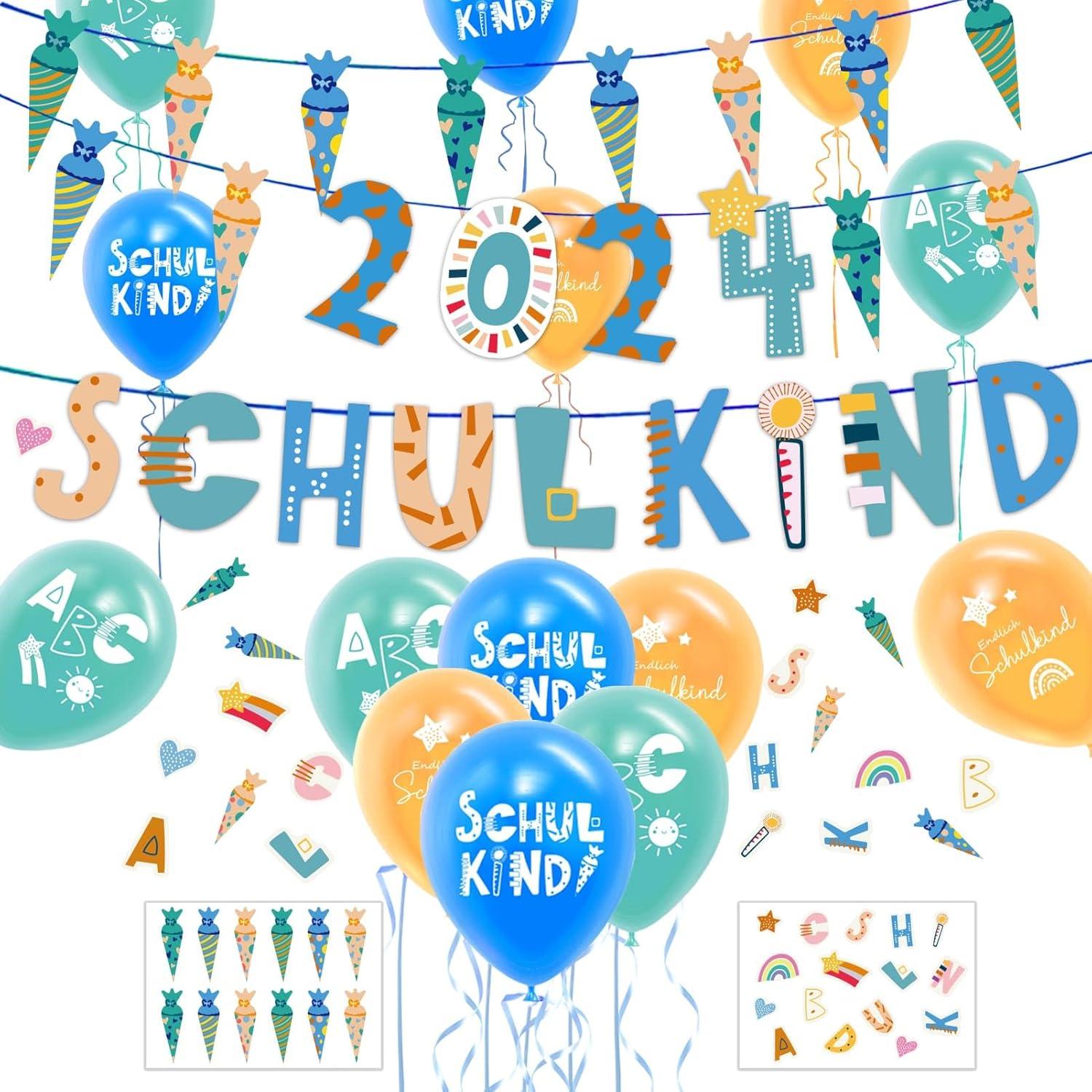 Einschulung Deko Set Schulkind Girlande Zuckertüten Luftballon