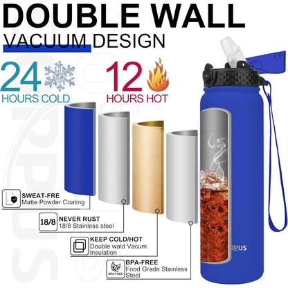 1L Thermosflasche mit Strohhalm aus Edelstahl