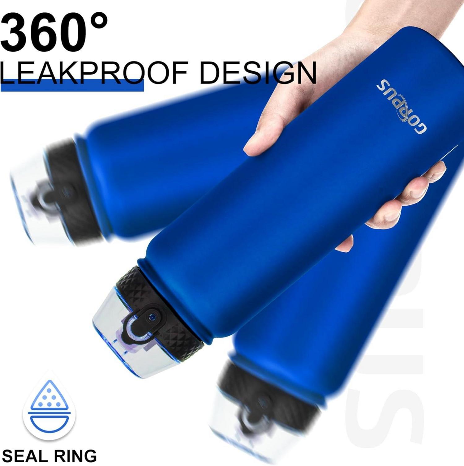 Isolierte Edelstahl Trinkflasche mit Strohhalm 1L Blau BPA-frei