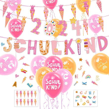 Einschulungsfeier Deko Set Mädchen Schultüte Girlande Luftballon Rose