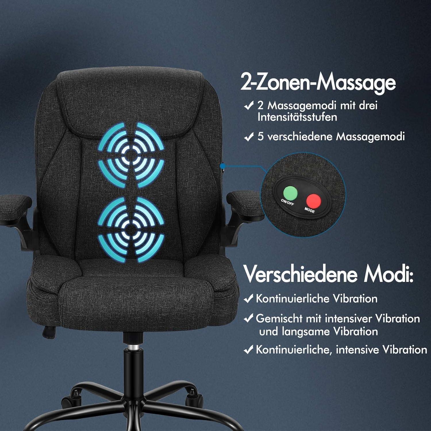 Ergonomischer Massage Bürostuhl mit klappbaren Armlehnen und 150kg Maximalbelastung - Schwarz
