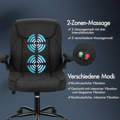Ergonomischer Massage Bürostuhl mit klappbaren Armlehnen und 150kg Maximalbelastung - Schwarz