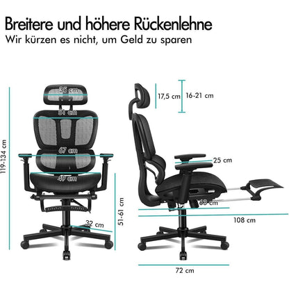 ALFORDSON Ergonomischer Bürostuhl mit 3D-Armlehne, Schwarz