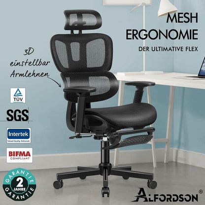 ALFORDSON Ergonomischer Bürostuhl mit 3D-Armlehne, Schwarz