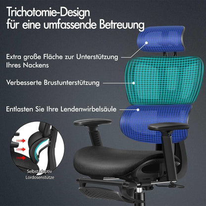 ALFORDSON Ergonomischer Bürostuhl mit 3D-Armlehne, Schwarz