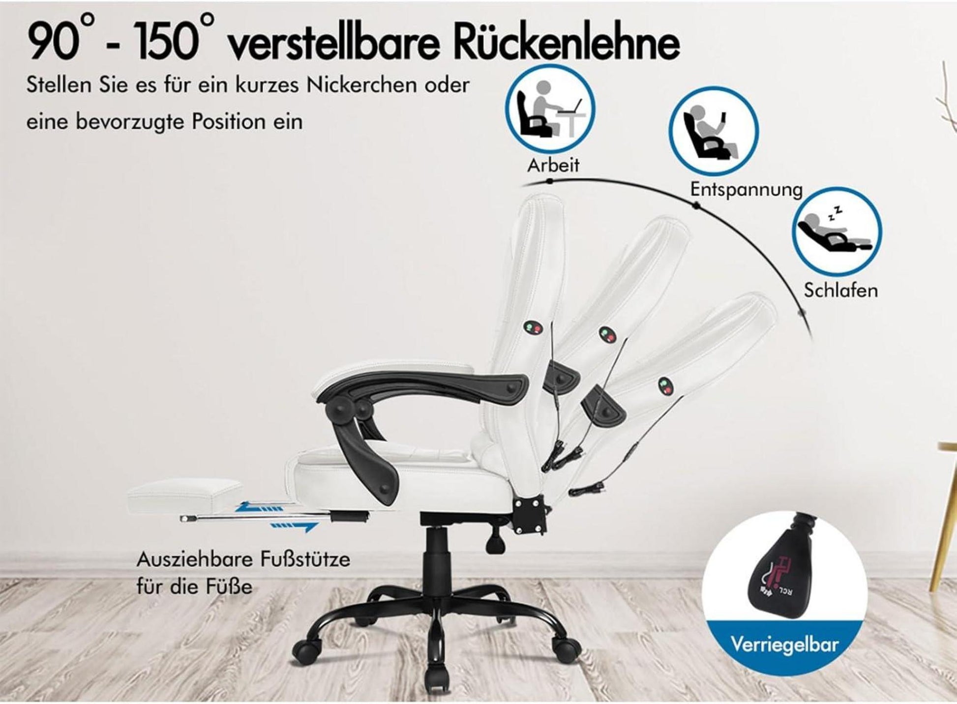 ALFORDSON Bürostuhl Computer Gaming Drehstuhl Weiß Leder