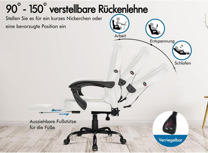 ALFORDSON Bürostuhl Computer Gaming Drehstuhl Weiß Leder