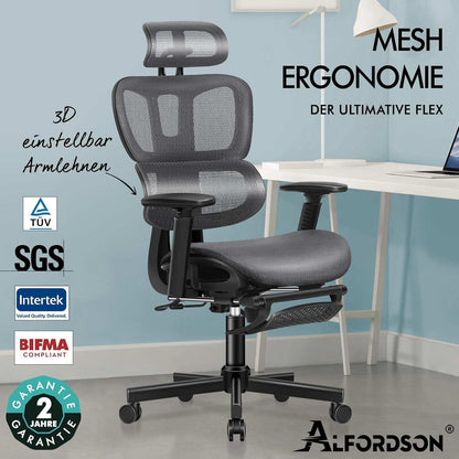 ALFORDSON Ergonomischer Netz-Bürostuhl mit 3D-Armlehne und