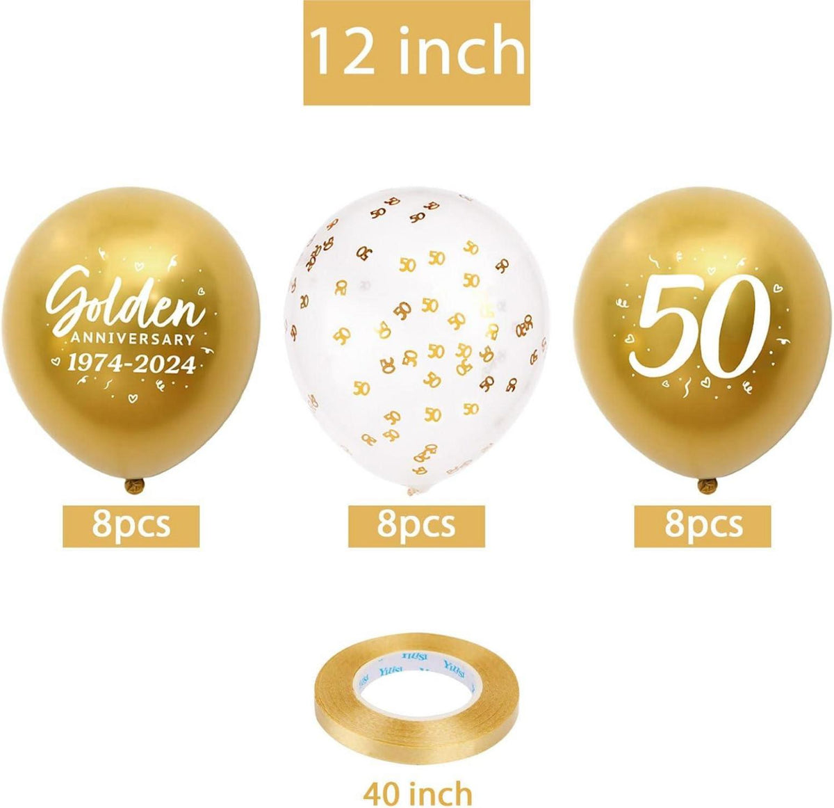 Goldene Hochzeit Luftballons 24 Stück - Metallic Gold, Zahl
