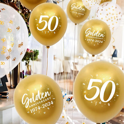 Goldene Hochzeit Luftballons 24 Stück - Metallic Gold Ballons, Zahl 50, Konfetti-Ballons