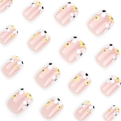 Künstliche Nägel Set 24 Stück Eckig Nude Acryl Blumen