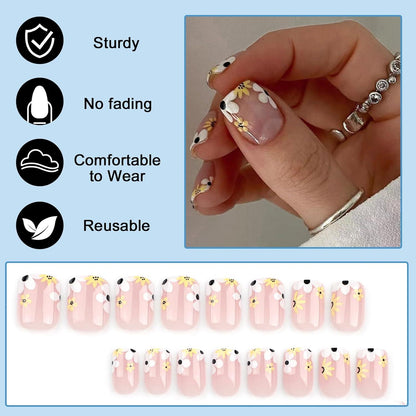 Künstliche Nägel Set 24 Stück Eckig Nude Acryl Blumen