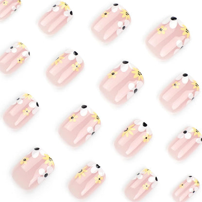 24 Stück Künstliche Nägel Eckig Nude Press on Nails Blumen Design