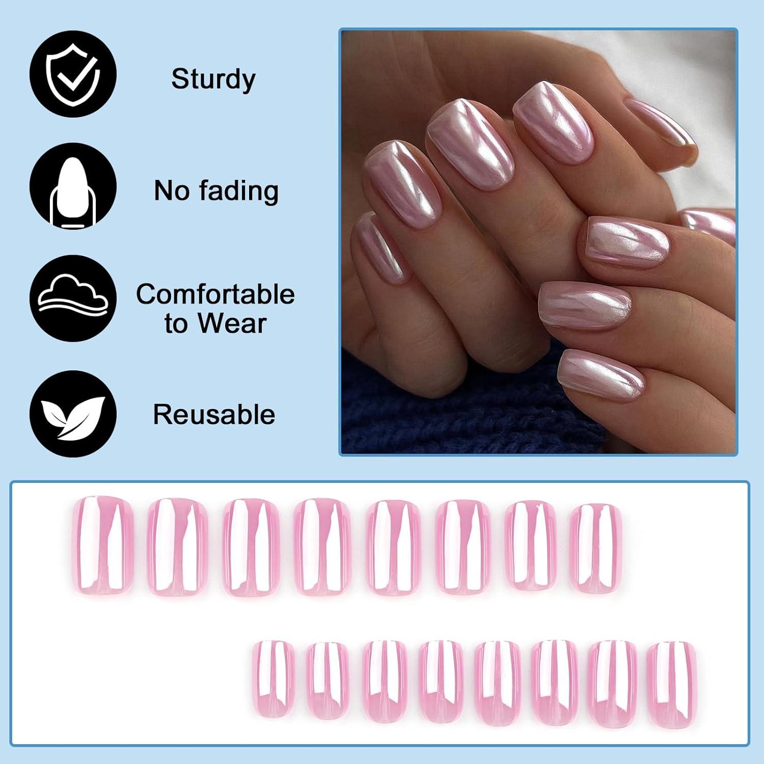 24er Set Kurze Eckige French Kunstnägel - Press on Nails in