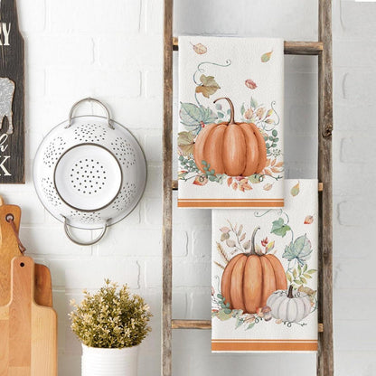 Herbst Kürbisse Blätter Küchentücher Set 42x65 cm Orange