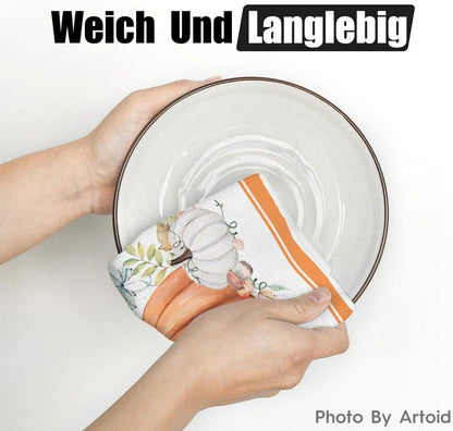 Herbstliche Wasserfarben Orange Kürbisse Blätter Küchentücher Set